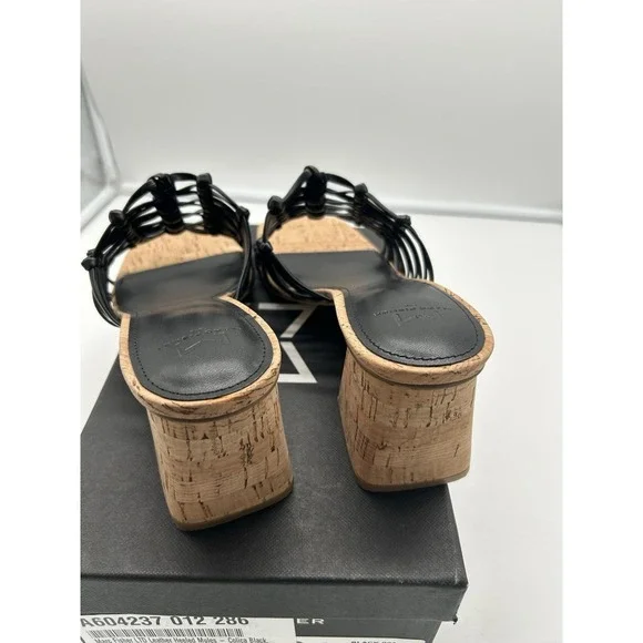 New Marc Fisher‎ LTD Colica Leather Heeled Mules Square Toe Block Heel Black 9M - Picture 5 of 8